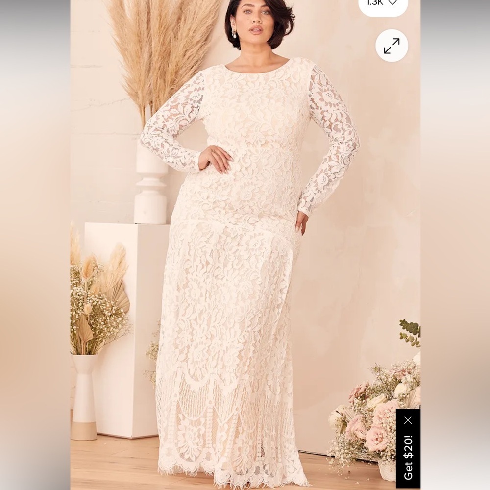 NWT Lulu's Say I Do White Lace Long Sleeve Mermaid Maxi Dress - Picture 7 of 16